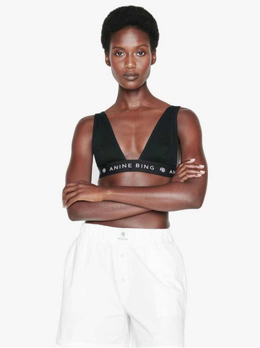 Anine Bing Black & White Lennox Triangle Wireless Bralette - Size Large NWOT